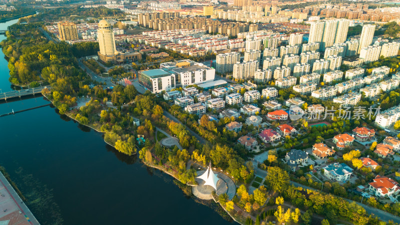 航拍俯瞰城市建筑群住宅区