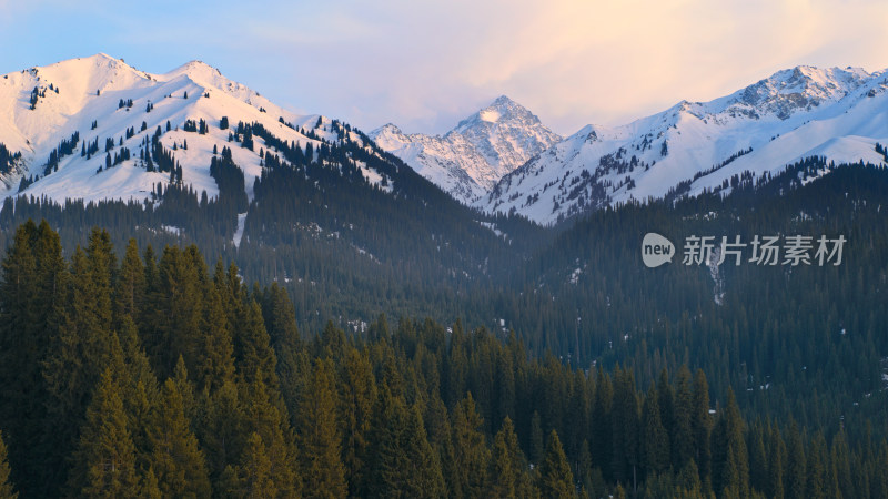 航拍雪山森林自然风光