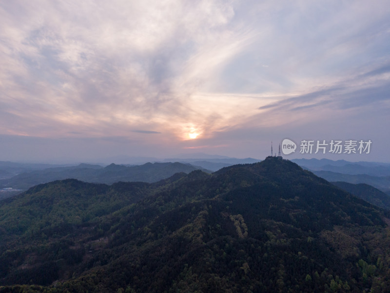 航拍湖南怀化中坡山日落