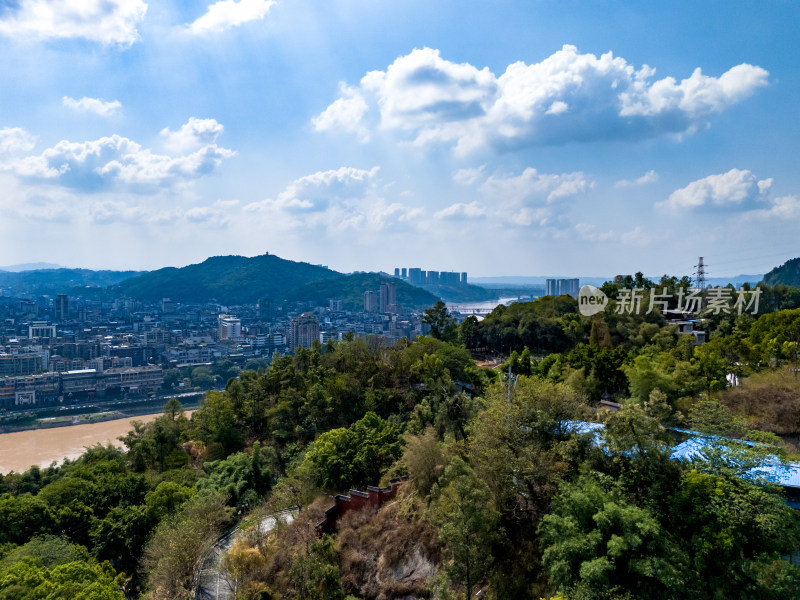 宜宾城市大景绿化植物航拍图