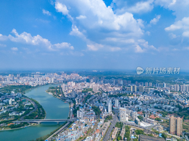 四川内江城市大景蓝天白云航拍图