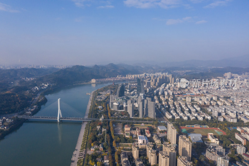 浙江丽水城区风光航拍全景