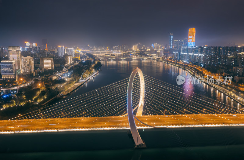 航拍广西柳州白沙大桥夜景