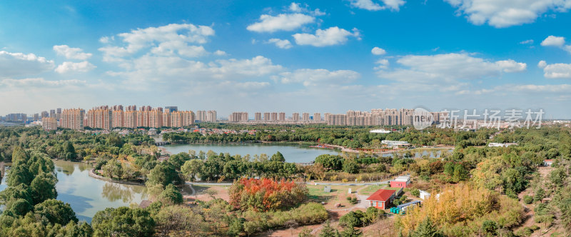 航拍江苏昆山城市生态秋景风光