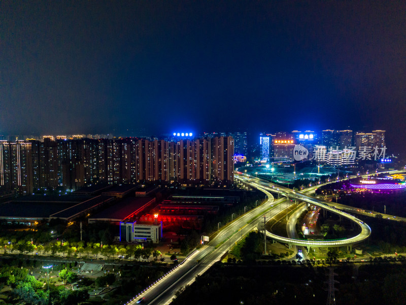 宝鸡渭河两岸夜景航拍图