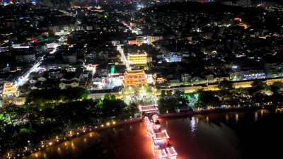 广东潮州古城夜景航拍