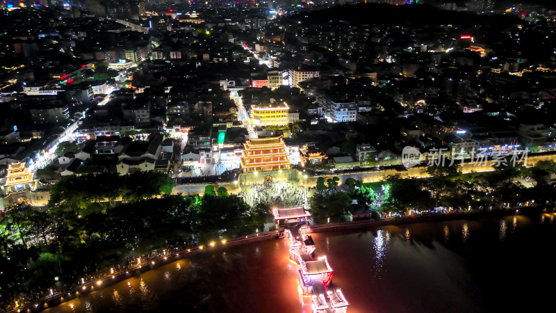 广东潮州古城夜景航拍