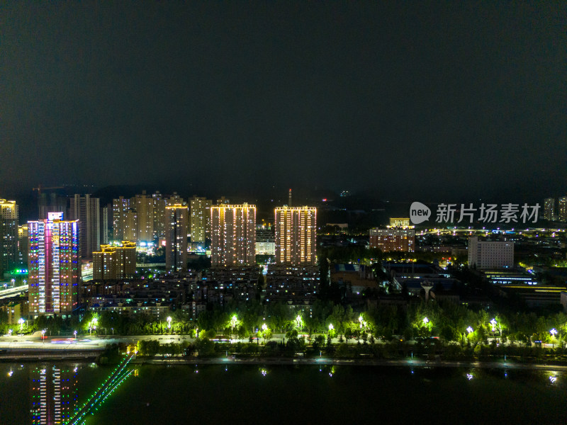 宝鸡渭河同盟大桥夜景航拍图