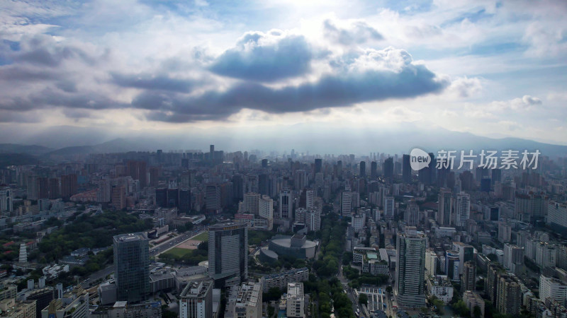 福建福州城市风光蓝天白云高楼建筑航拍