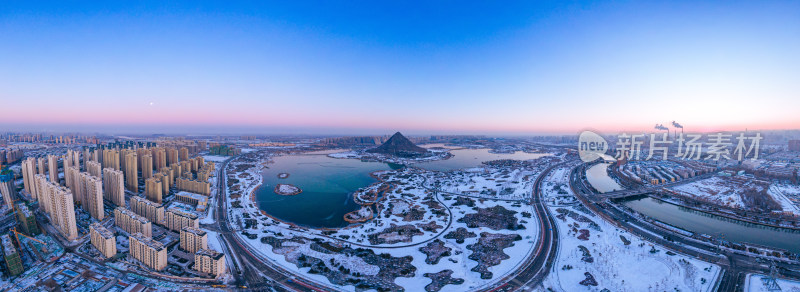 山东济南华山湖全景雪天航拍