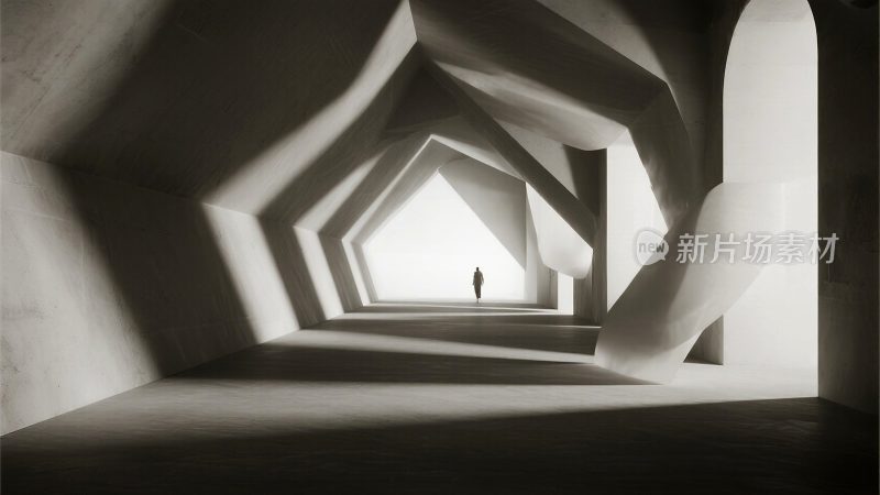 现代建筑内单人行走场景