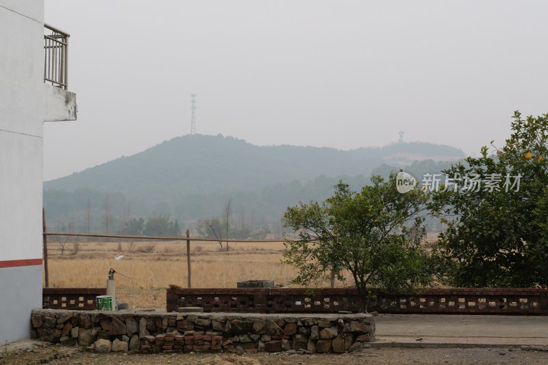 乡村户外环境近景与远山结合景象