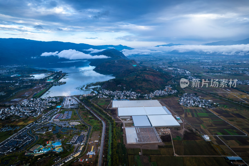 乡村田园湖泊航拍全景