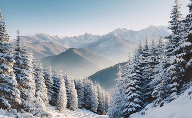 冬季森林白雪覆盖风景