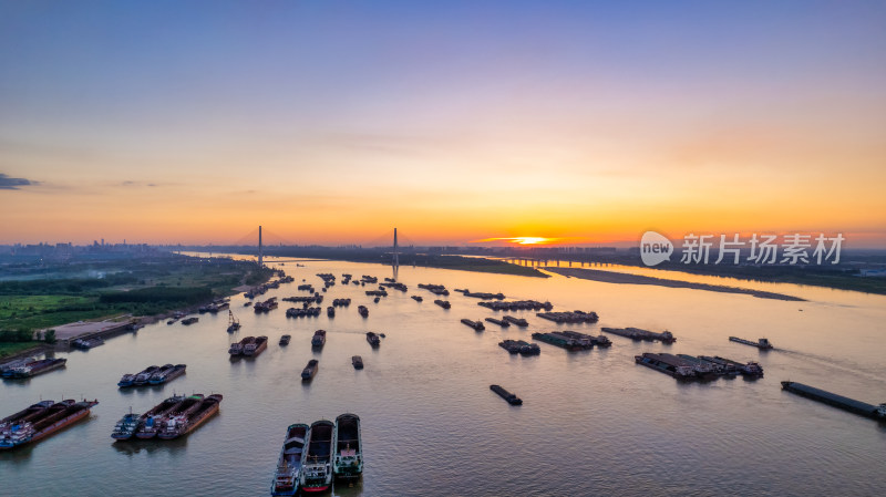 武汉新洲阳逻港的航运轮船货船