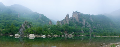 大连庄河北峪夏季山水风光全景图