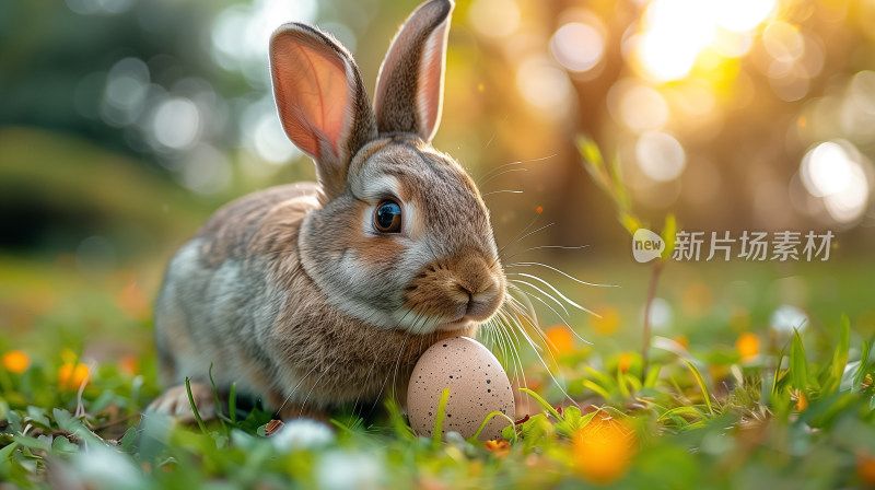 春日气息的温馨场景一只可爱的小兔子