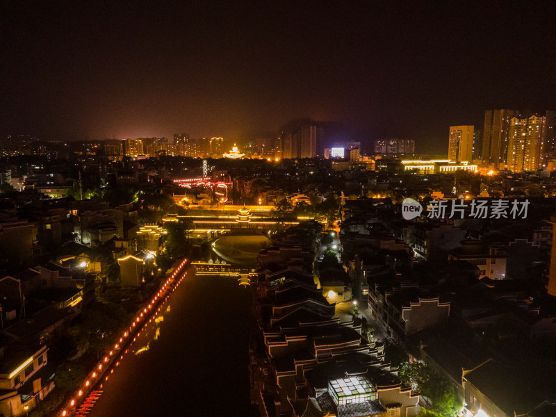 航拍湘西吉首乾州古城夜景