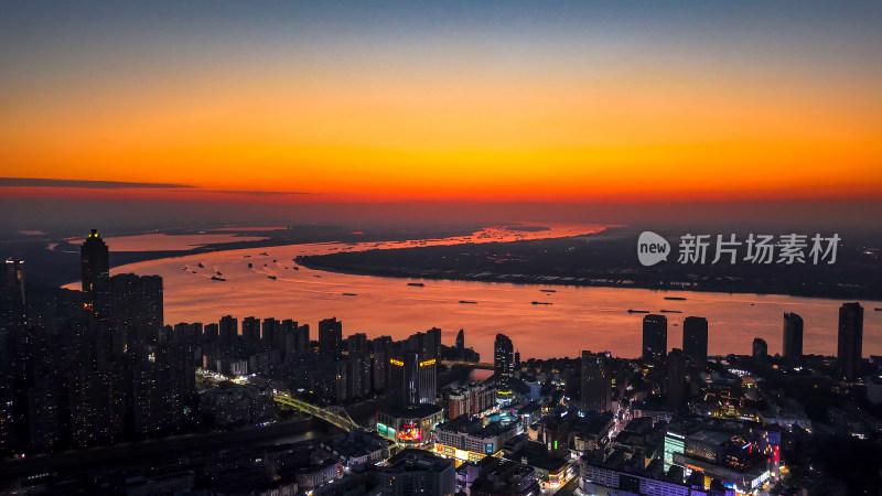 安徽芜湖城市晚霞夜景灯光航拍