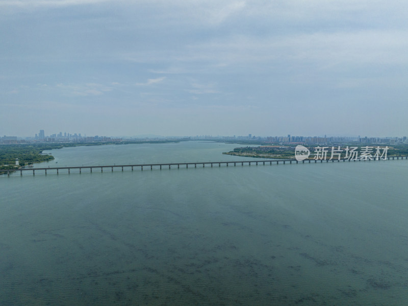 航拍夏天苏州阳澄湖畔京沪高铁特大桥