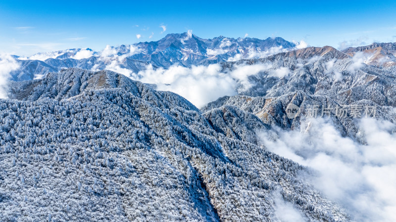 四川成都西岭雪山上空的云海群山航拍