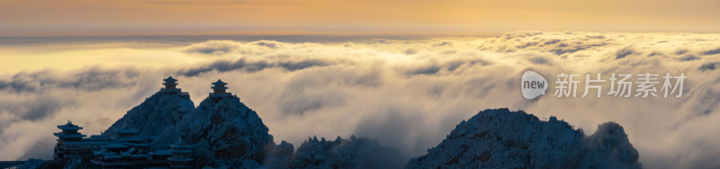 河南老君山清晨雪后云海日出航拍