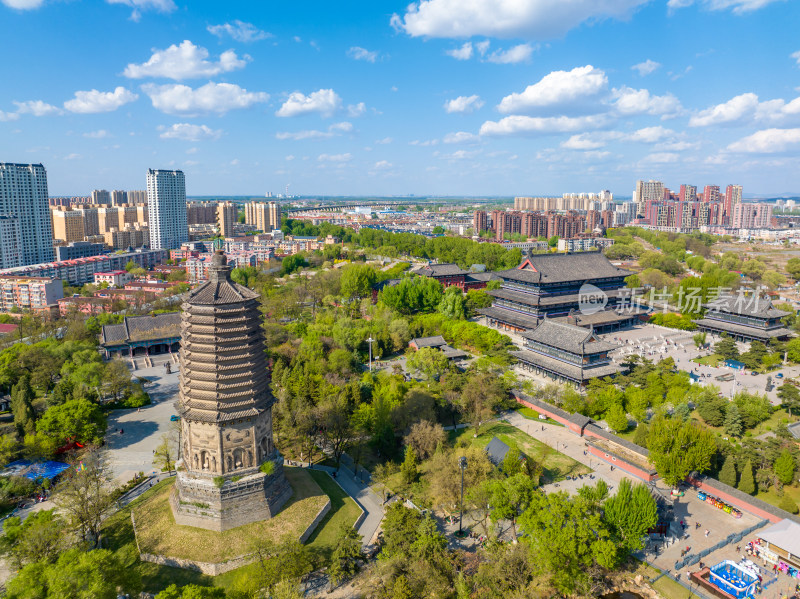 辽宁辽阳城市风景航拍广佑寺与辽阳白塔