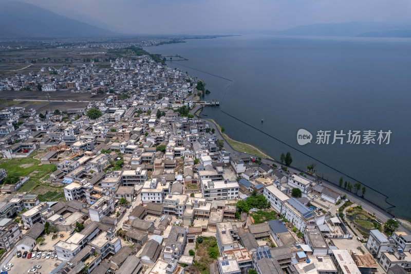 云南大理白族苍山洱海旁S弯高空航拍