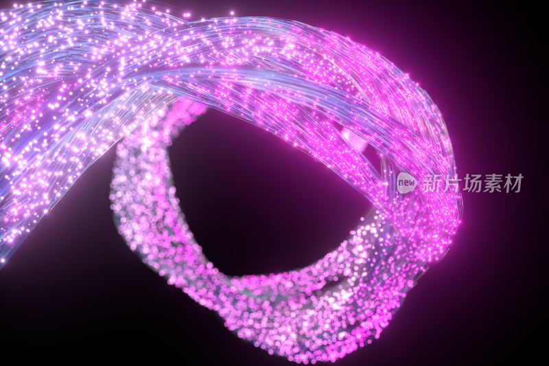 流动发光的紫色粒子与线条 三维渲染