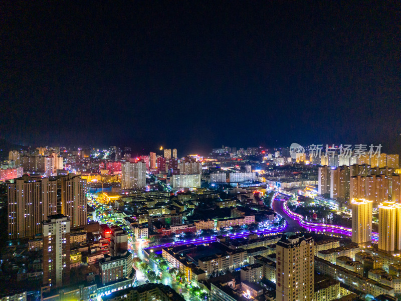 四线城市定西城市夜景航拍图