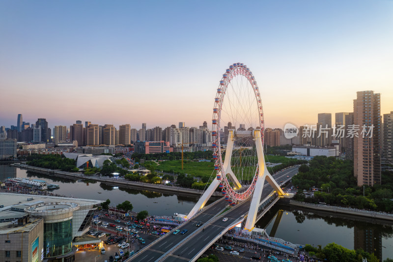 天津之眼摩天轮城市旅游风光航拍