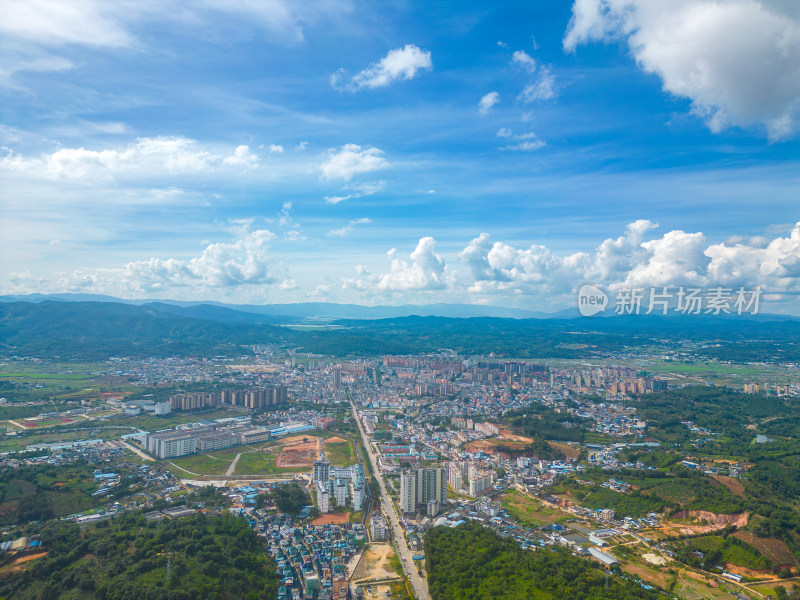 航拍西双版纳勐海镇城市风光