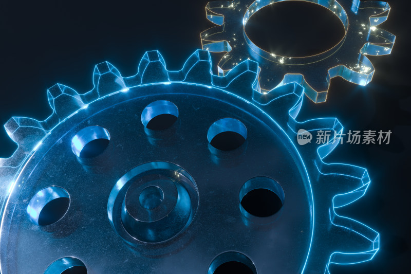 工业科技感齿轮与机械结构背景 三维渲染