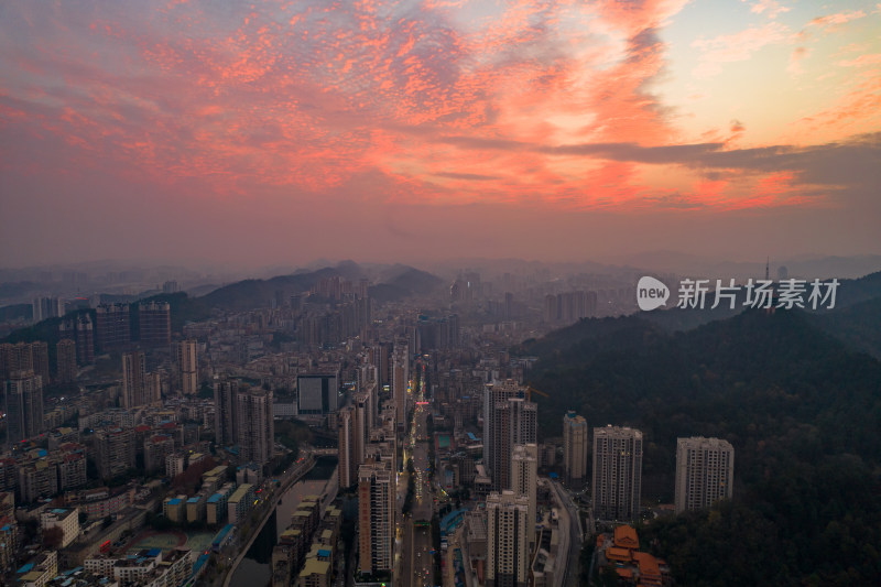 遵义晚霞夜景航拍图