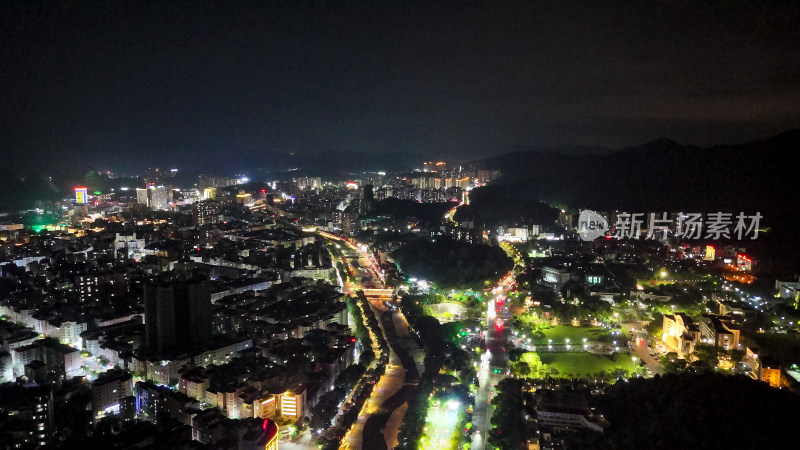 云浮城市夜景交通航拍图