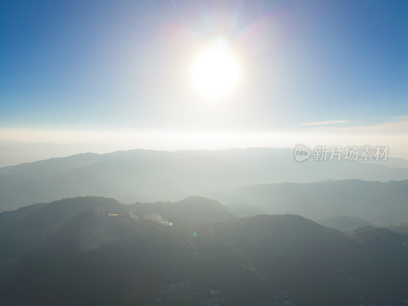 高空航拍蓝天下的山脉自然风光