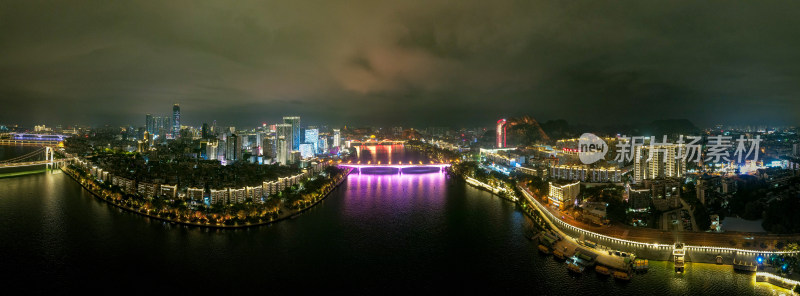 广西柳州城市夜景航拍全景图