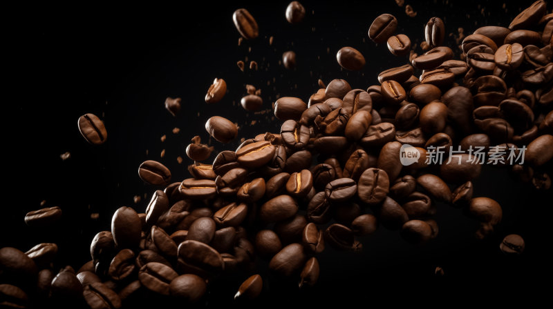 咖啡豆在空中跃动香气四溢瞬间