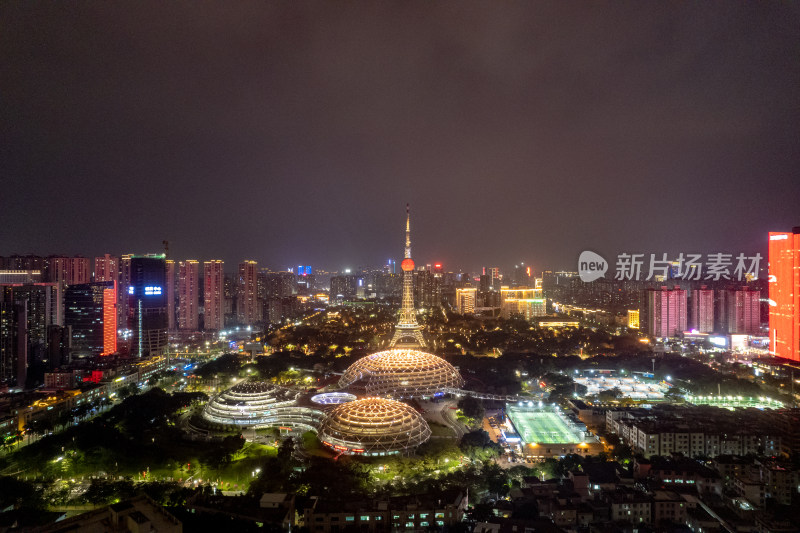 广东佛山千灯湖CBD夜景航拍图