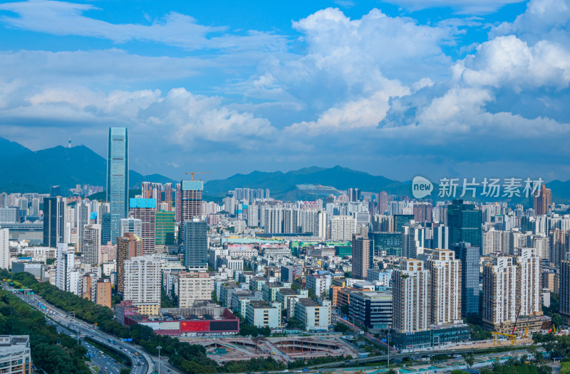 深圳笔架山顶看罗湖CBD城市高楼建筑全景