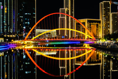 天津市津湾广场海河边大沽桥夜景