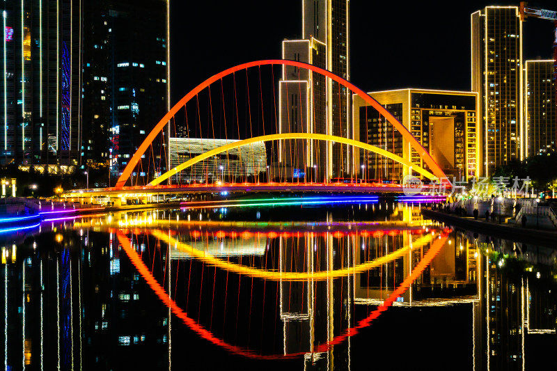 天津市津湾广场海河边大沽桥夜景