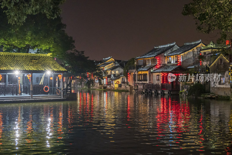 浙江嘉兴西塘古镇江南水乡夜景