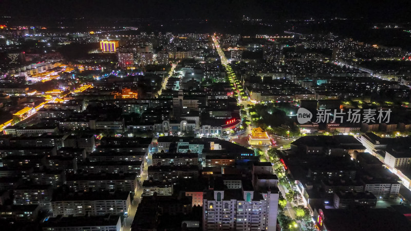 甘肃张掖城市大景夜景灯光交通航拍