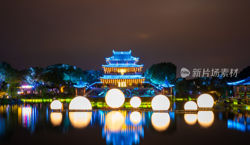 航拍苏州盘门景区中秋灯会夜景