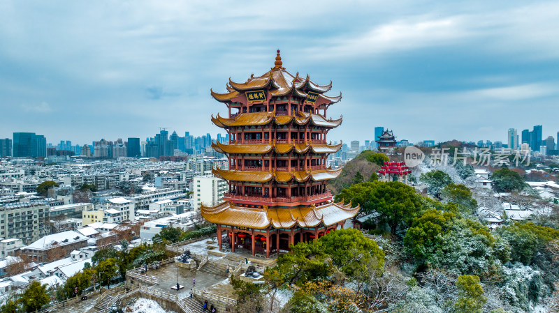 中国武汉城市名片地标建筑黄鹤楼小雪