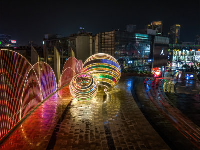 浙江宁波CBD城市光影日出夜景高空航拍