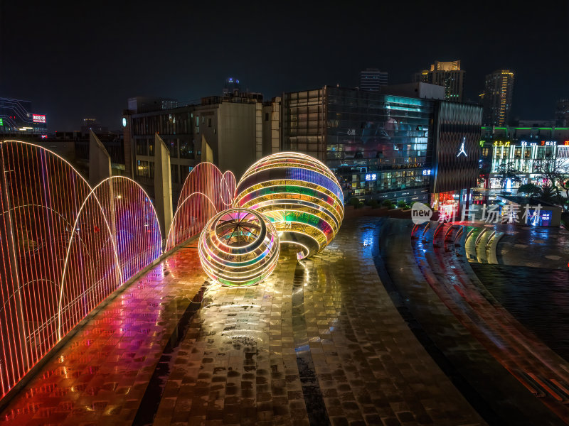 浙江宁波CBD城市光影日出夜景高空航拍