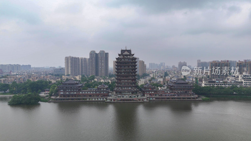 航拍眉山风光眉山远景楼