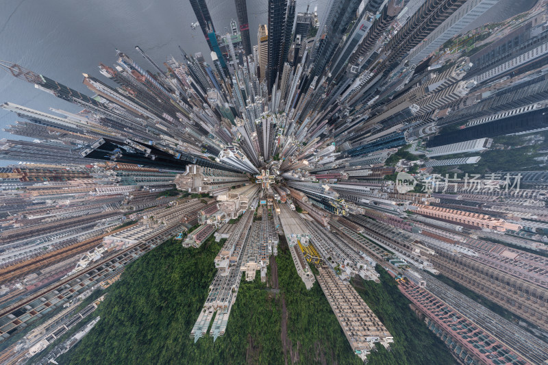 香港维多利亚港CBD中环夜景日出高空航拍